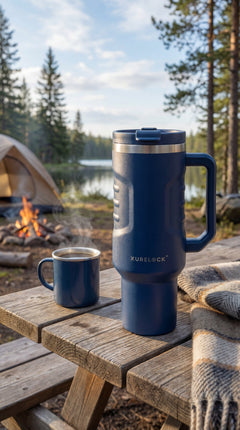 Xurelock 40oz navy tumbler by the campfire
